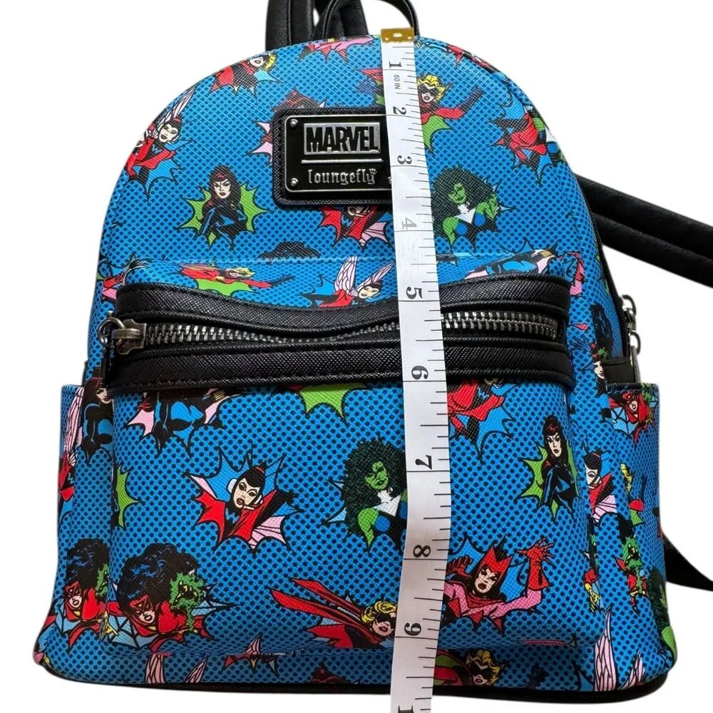 Loungefly Marvel Comics Women Superheroes Mini Backpack – Blue Pop Art Print